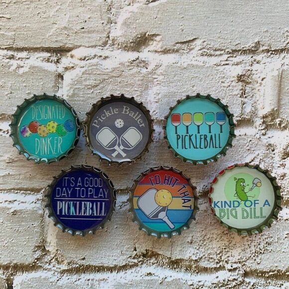 NIB New Kate's Magnets I Love Pickleball Bottlecap Magnets Set of 6 Handmade USA - Picture 2 of 5